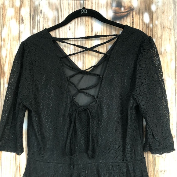 love, Fire Black Lace 3/4 Sleeve Skater Dress - Picture 9 of 11